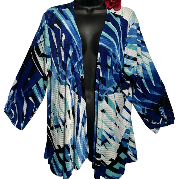Easywear by Chicos cardigan duster sweater drape front 3/4 sleeves 2 (Med) blue - Picture 1 of 10